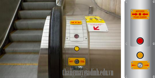 Chú ý nút dừng khẩn cấp ở thang máy cuốn