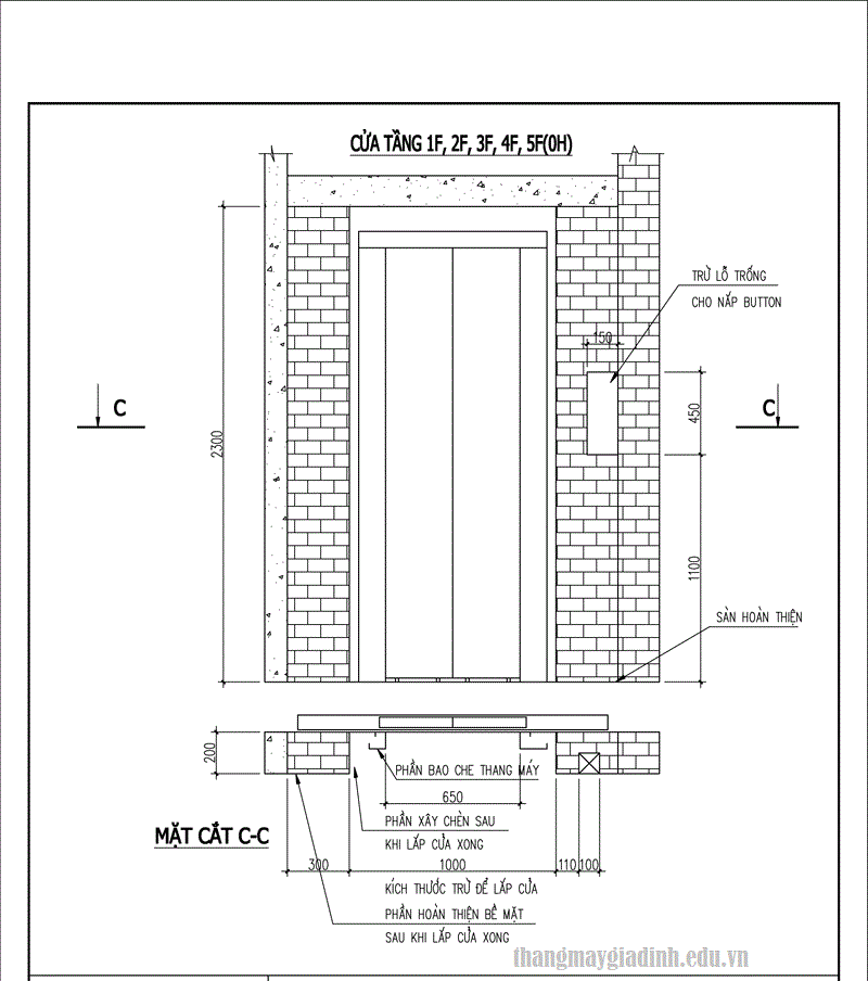 Phương án thiết kế khung bao của cửa tầng thang máy